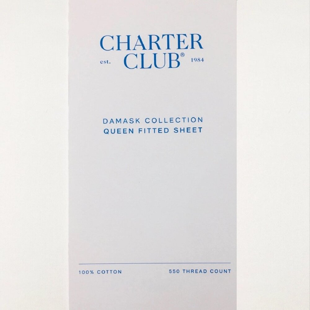 new SOLID WHITE Charter Club 550 TC 100% Cotton 18” Deep Queen Fitted Sheet